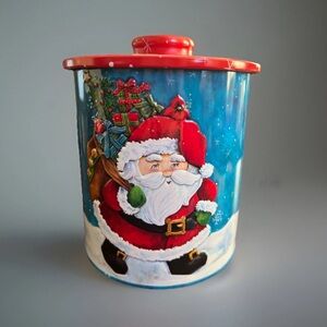 Lindy Bowman Collectible Christmas Cookie Canister, Holiday Gift Tin SANTA CLAUS